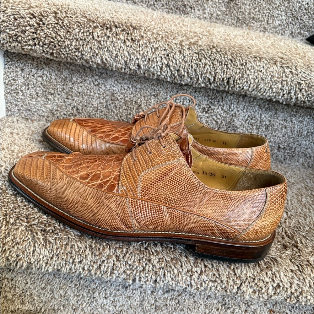 Mezlan Platnum Genuine Lizard Skin Tan Men's Lace-up Shoes